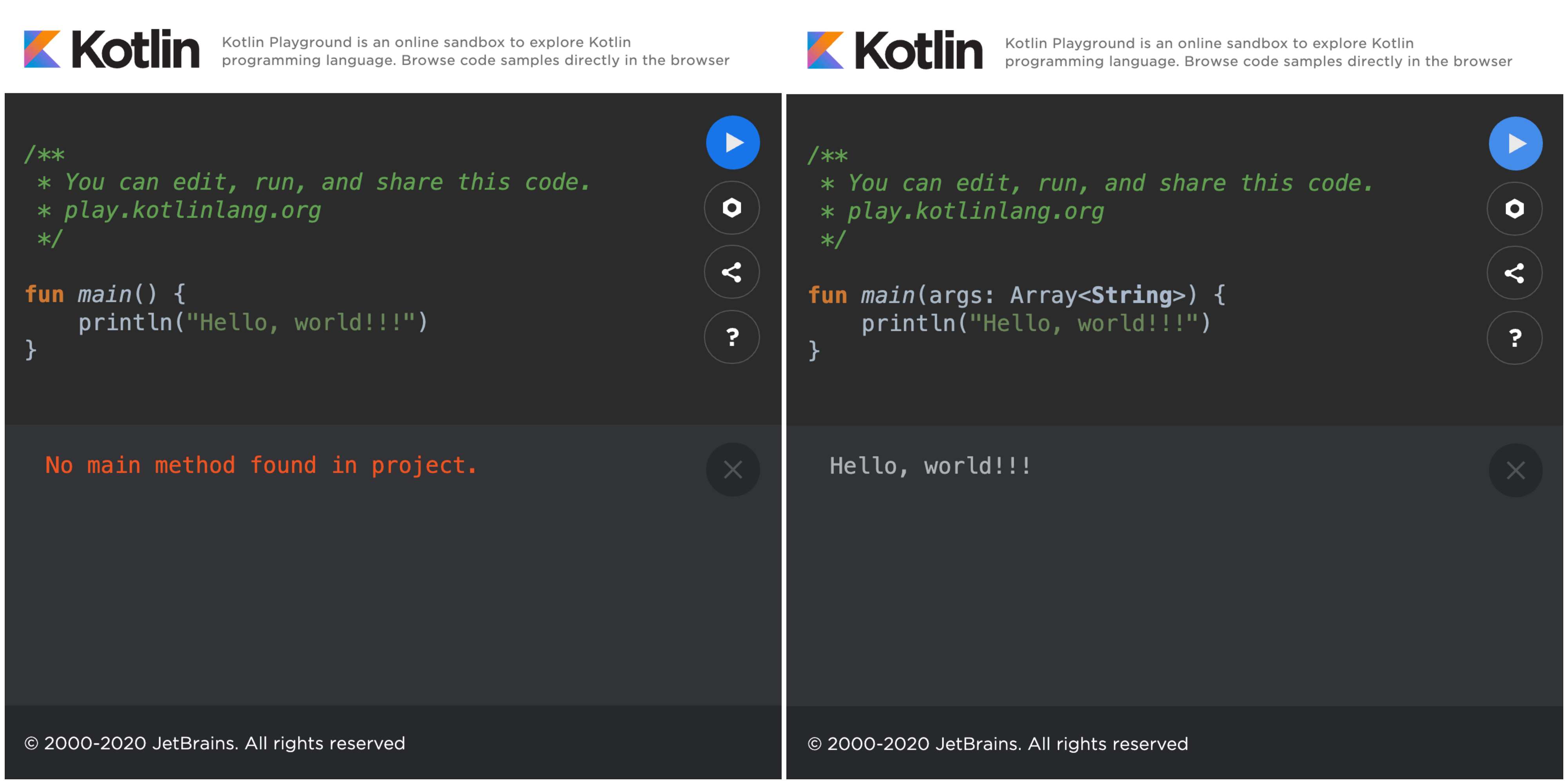 Kotlin 1.2 vs Kotlin 1.3 Run Hello World